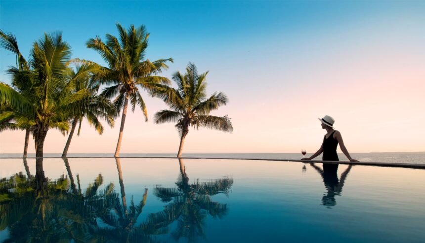 Swimming pool with sunset and andbeyond benguerra island in mozambique 01.jpg
