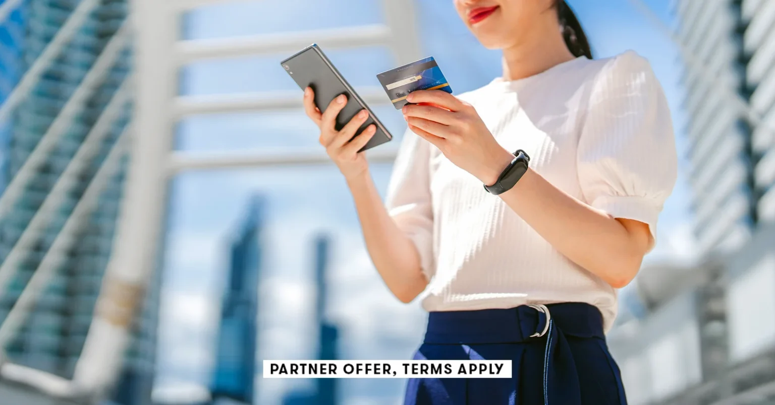 20250715 social disclaimer parter offer terms apply person using credit card while on smart phone wi.webp