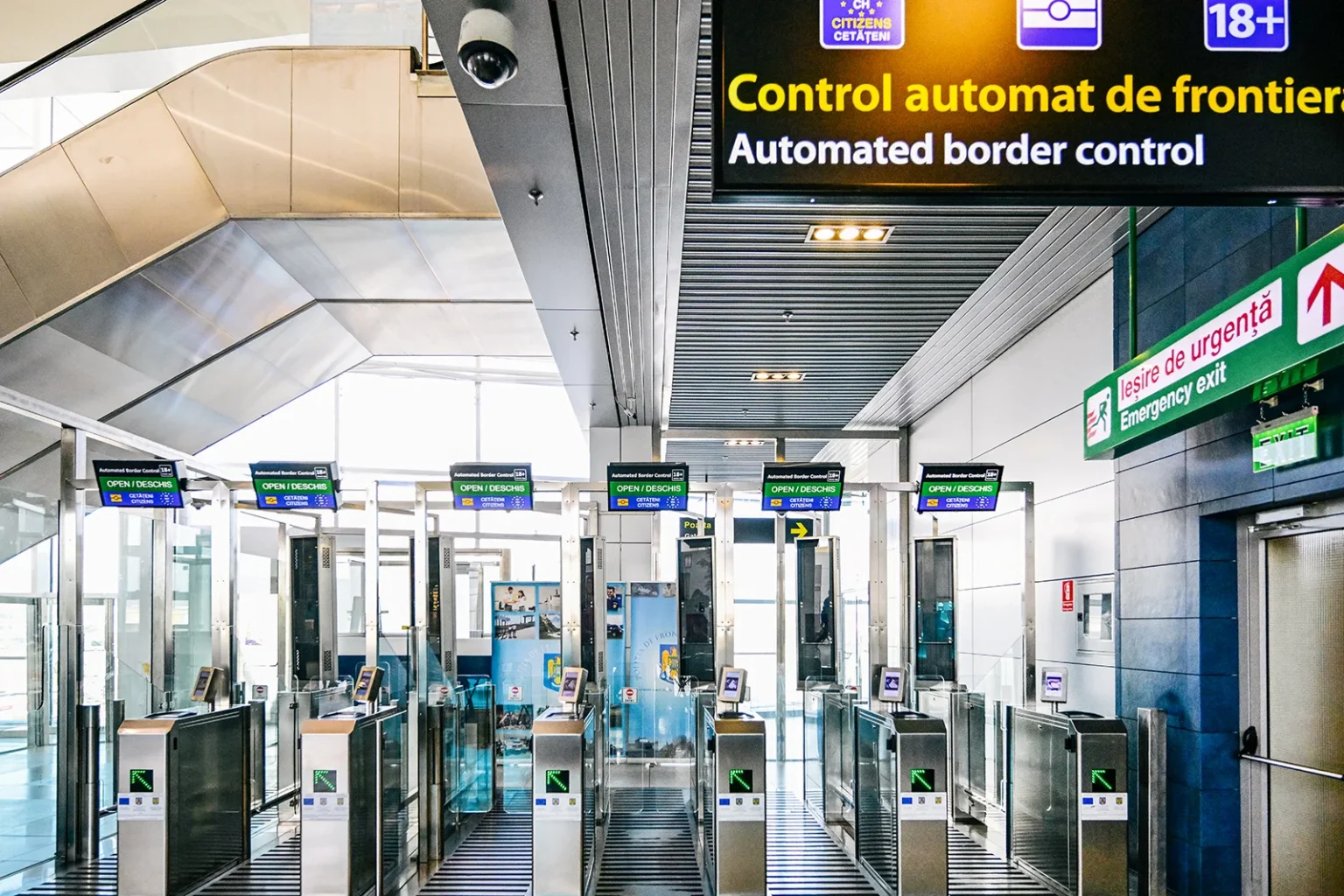 Newly installed non schengen automatic border control gates are pictured at the henri coanda interna.webp