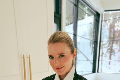 Sandro brown and white printed blouse with tie neck 4.jpg