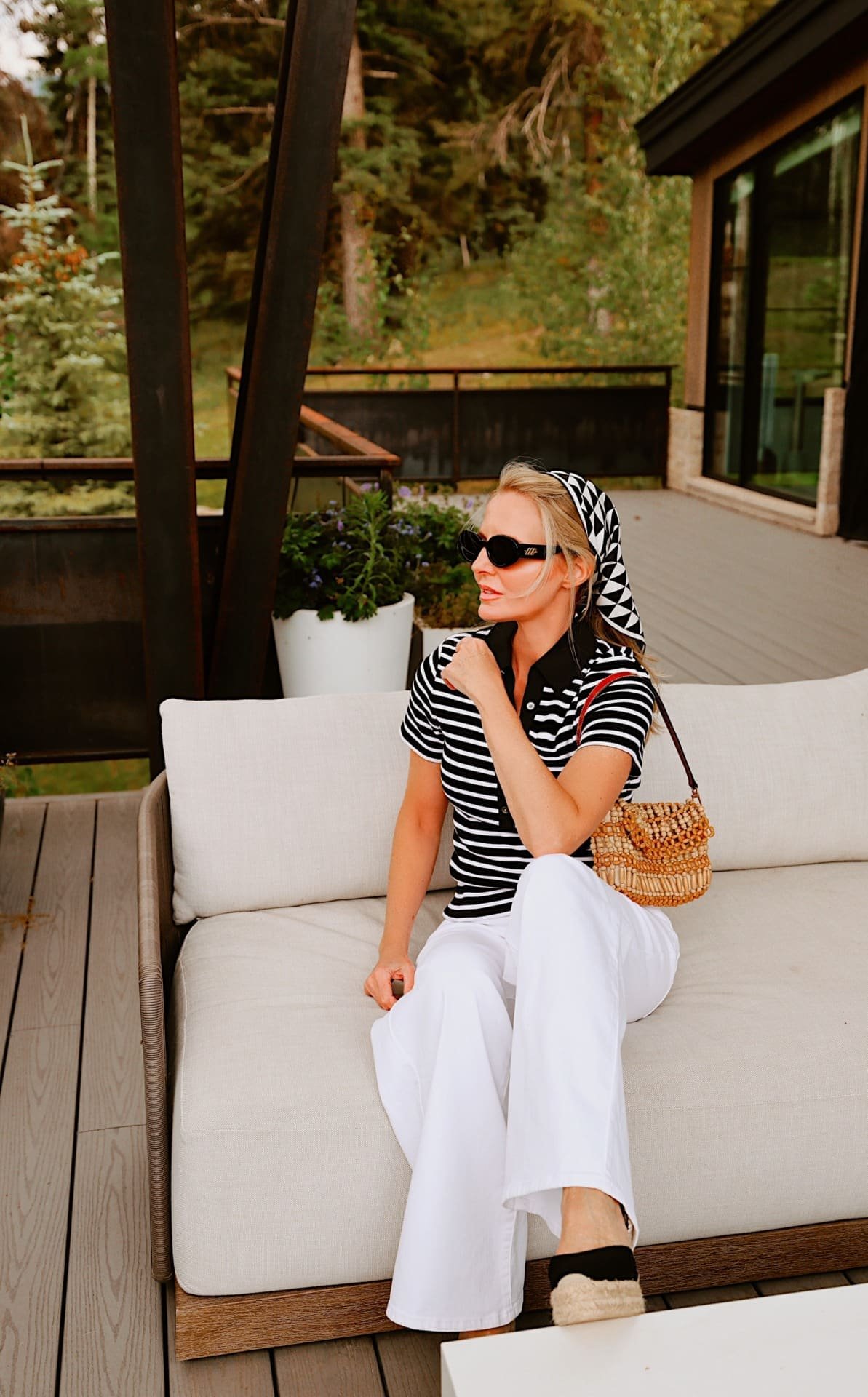 East Coast Summer style trend featuring striped polo shirt white wide leg jeans by FRAME and Staud b.jpeg